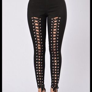 Black lace tie front pants